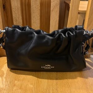 Coach Black Ruched Leather Shoulder Bag with Silver Hardware